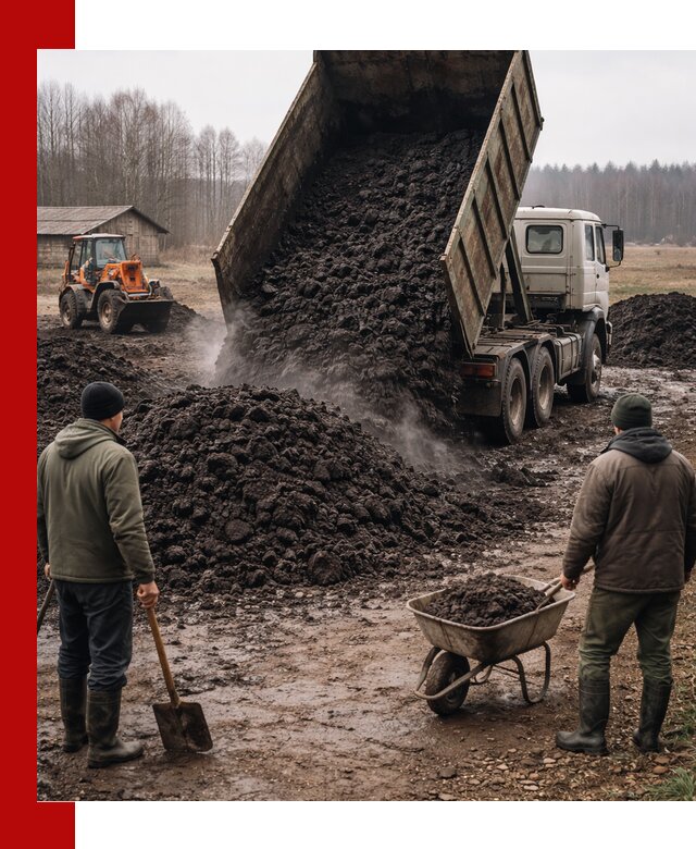 Доставка низинного торфа с разгрузкой и доставкой в чайковском